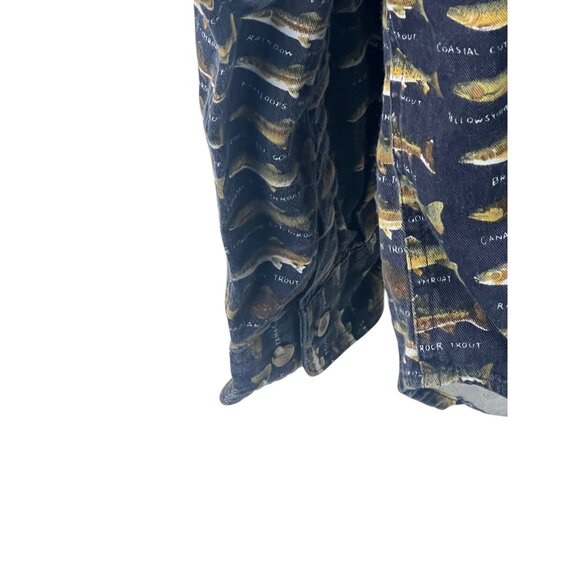 Orvis Mens Button-Up Shirt Fish Print Cotton Long Sleeve Navy Size L Vacation - Picture 6 of 10